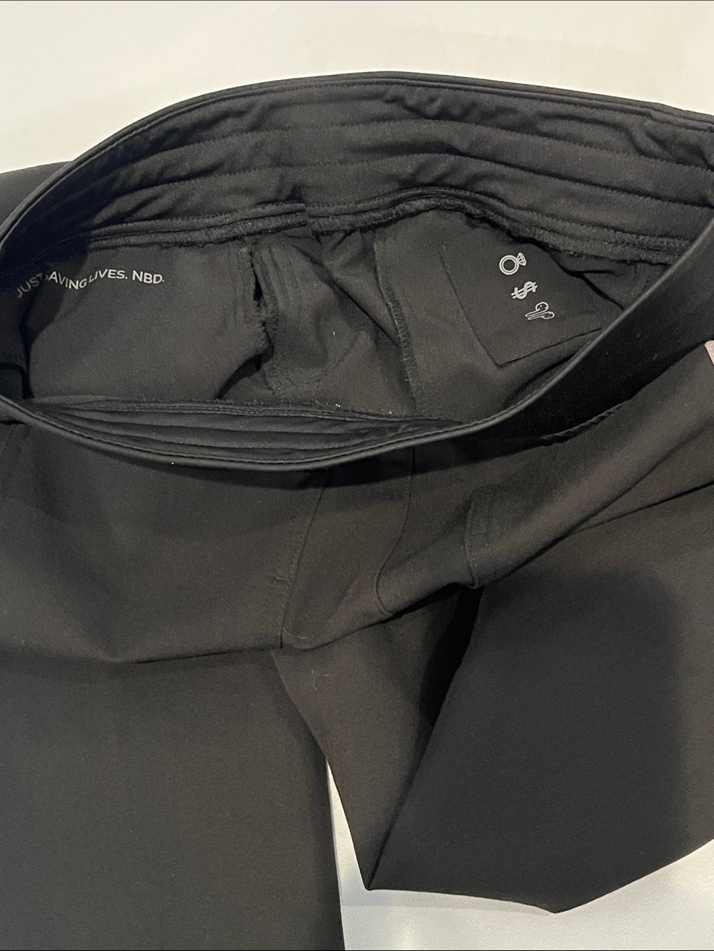 FIGS Black Scrub Jogger Pants with Light Gray Drawstring. Inside security pocket - Picture 9 of 11